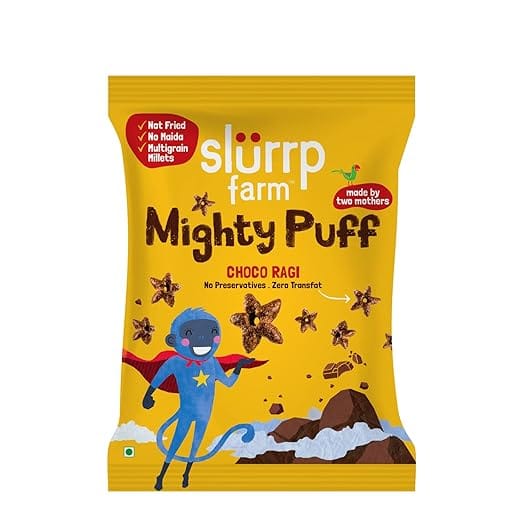 Slurrp Farm Healthy Snacks For Kids | Mighty Puff, Choco Ragi Flavour, Not Fried, No Maida, 20G