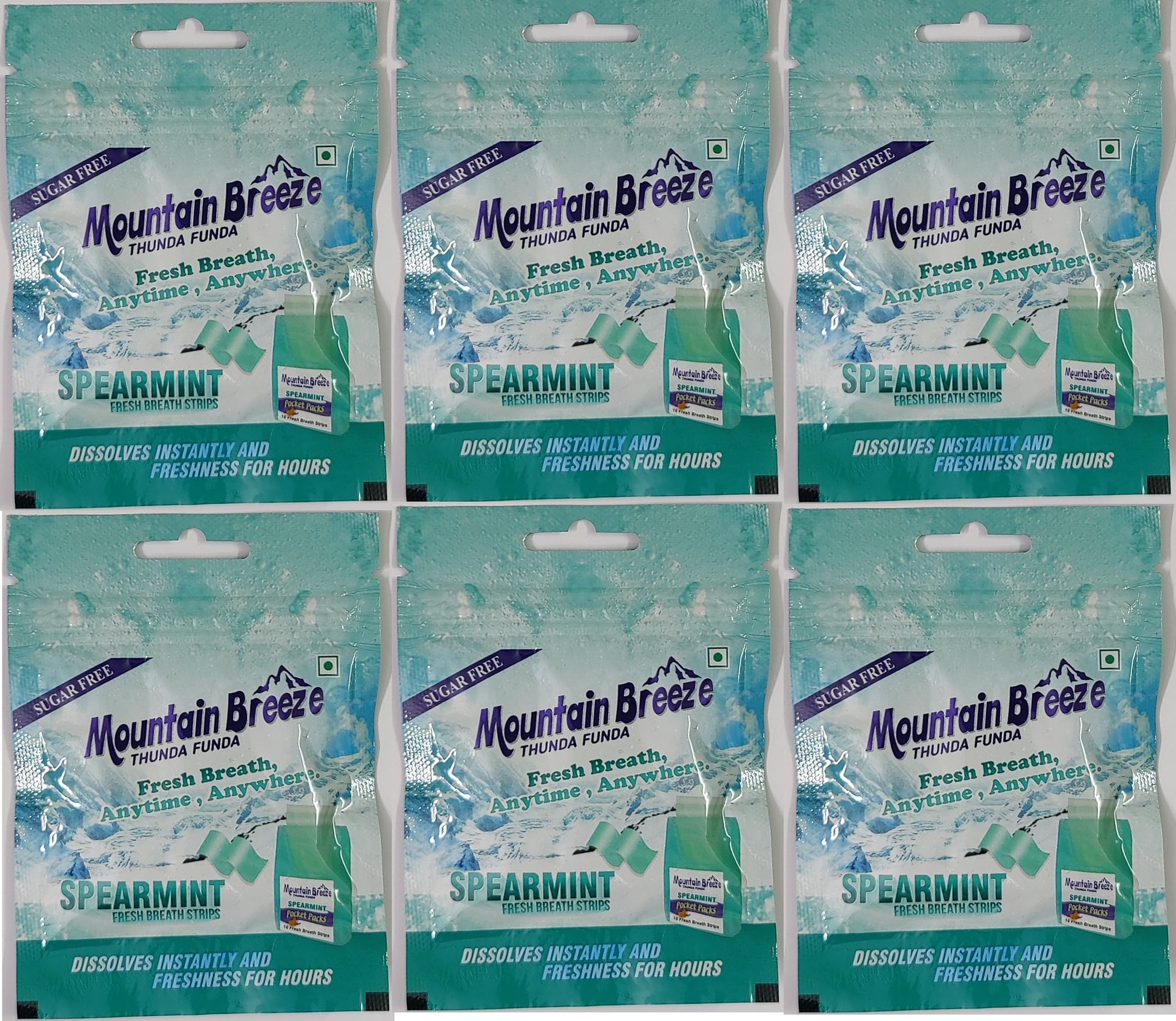 Mountain Breeze Thunda Funda Spearmint Mouth Freshener Pack Of 6 Spearmint Mouth Freshener (6 X 2.67 Pieces)