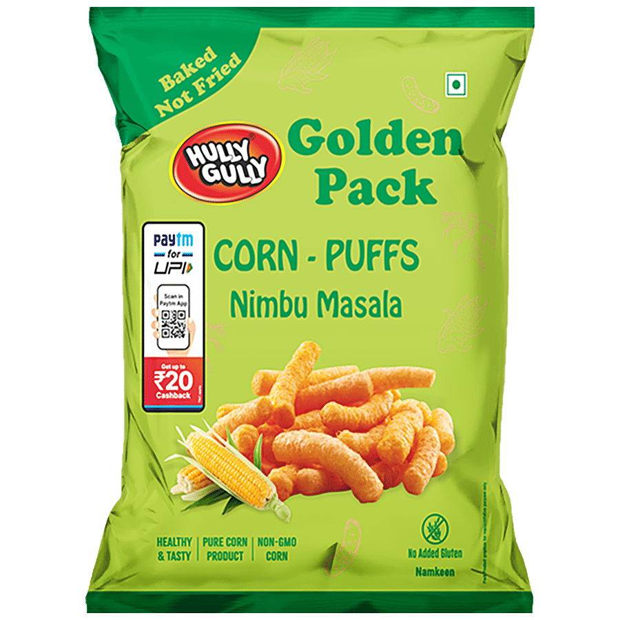 Hully Gully Corn-Puffs - Nimbu Masala, Baked, Golden Pack, 120 G