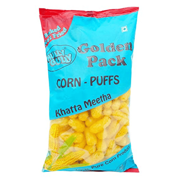 Hully Gully Golden Pack Khatta Meetha Corn Puffs, 130 gm