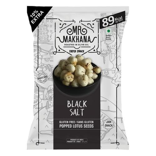 Mr. Makhana Fox Nuts Black Salt - Delicious Teatime Snack, Popped Lotus Seeds, Roasted In Olive Oil, 25 G