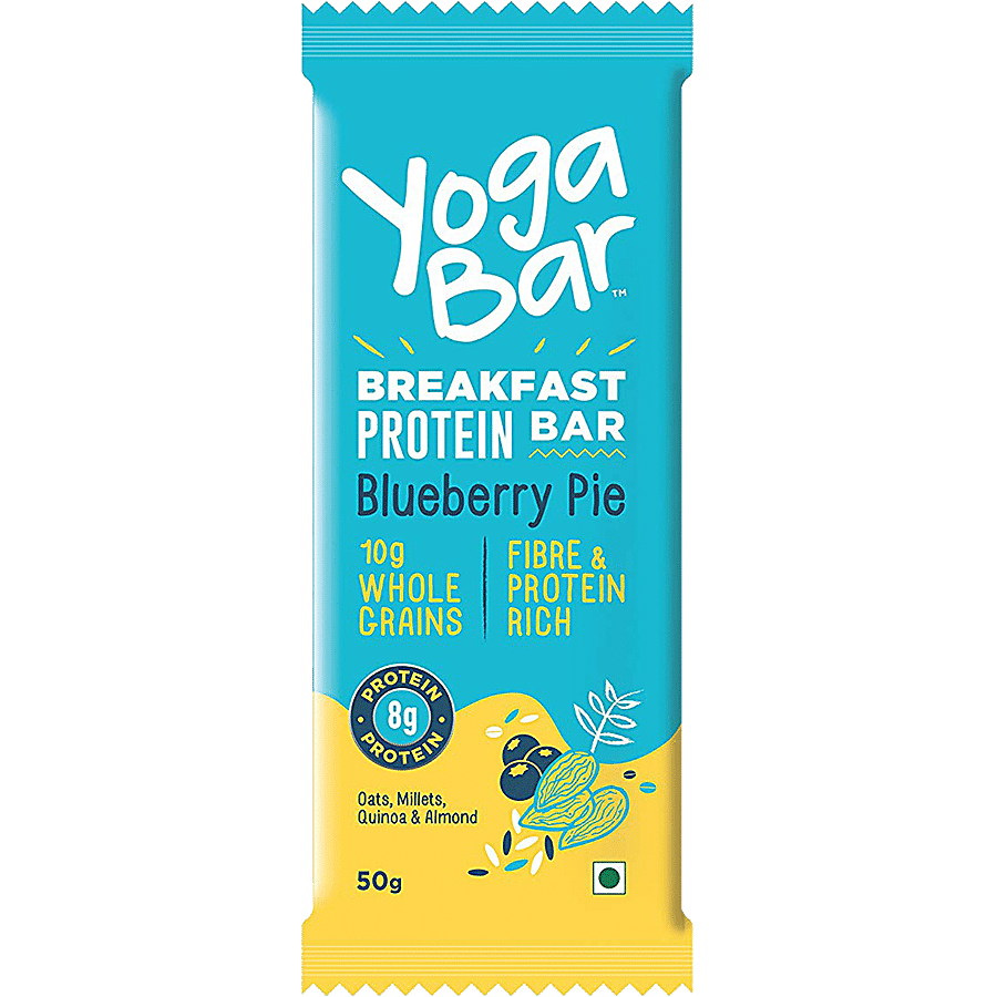 Yoga Bar Breakfast Protein Bar - Blueberry Pie, Healthy Snack, Rich In Protein & Fibre, 50 g