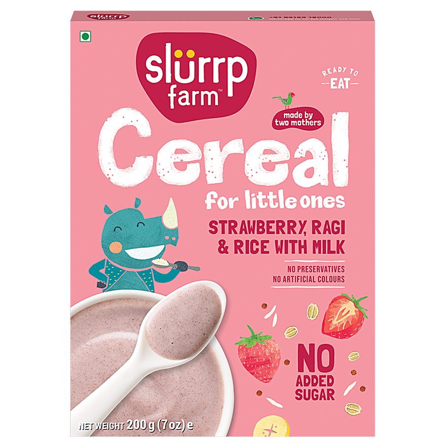 Slurrp Farm Strawberry Cereal - No Sugar, Instant Healthy Cereal With Ragi, Rice & Milk, 200 g
