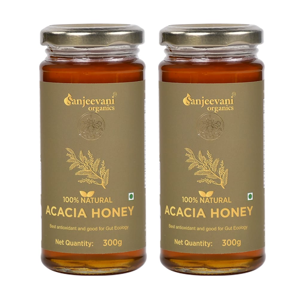 Sanjeevani Organics 100% Natural Acacia Honey 300g – Authentic and Natural Honey, Pack of 2