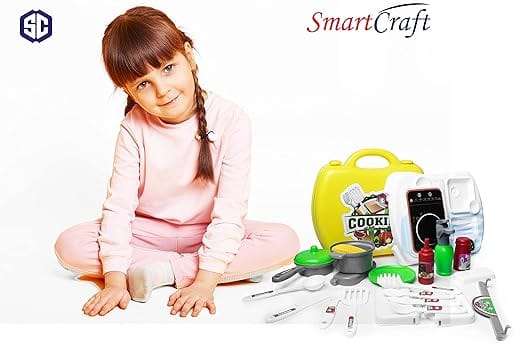 Kid Chef Bring Along Kitchen Cooking Suitcase (27 Pieces) Luxury Kitchen Set Cooking Toy with Briefcase Kitchen Food Play Set for Girls & Boys (New)-Made in India