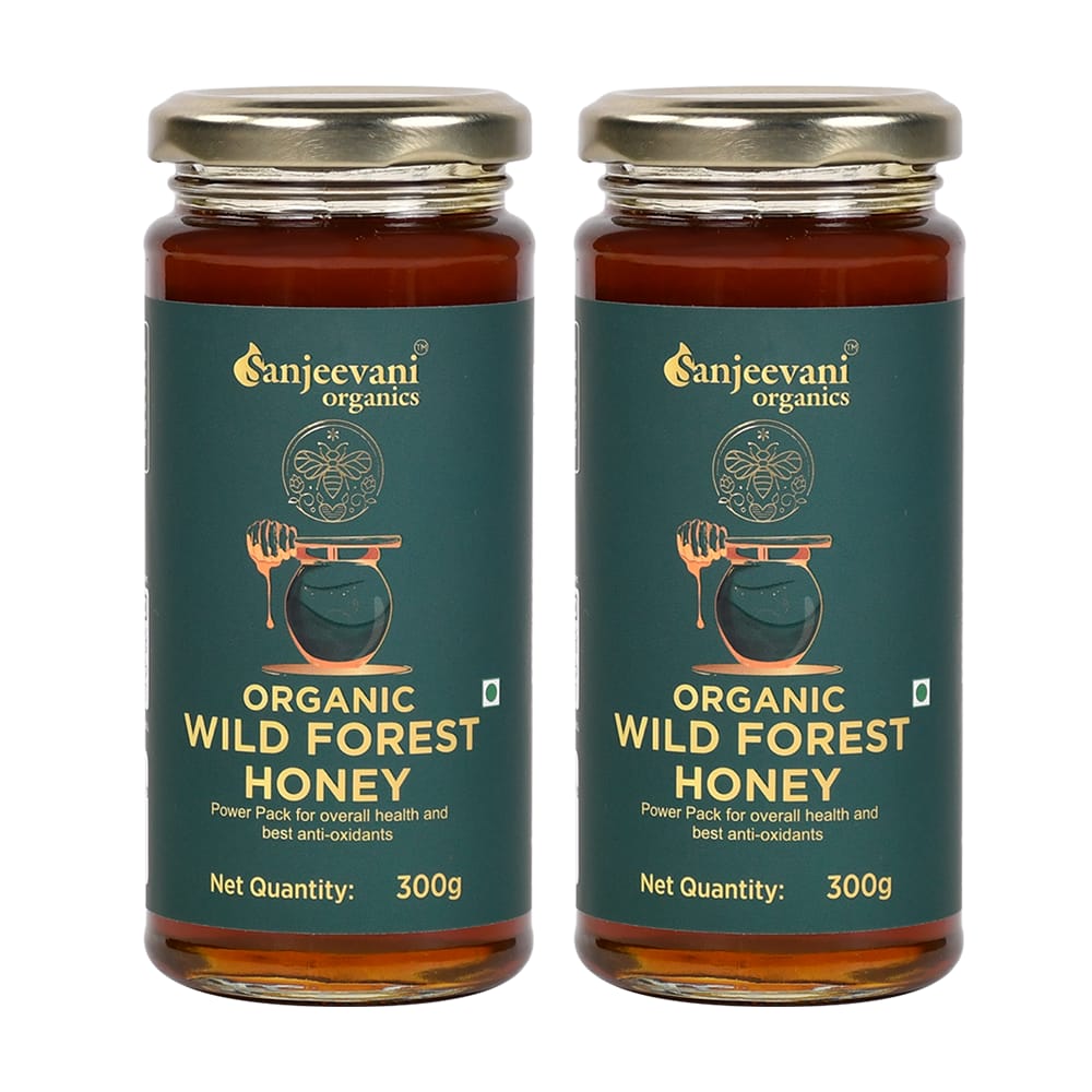 Sanjeevani Organics Organic Wild Forest Honey Pack of 2, 600g – Unprocessed, Unpasteurized, Natural Honey in Glass Jars