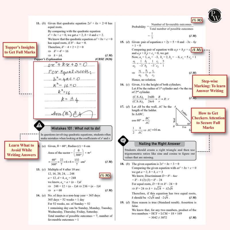 PW CBSE 15 New Pattern Sample Question Papers Class 10 Mathematics ...