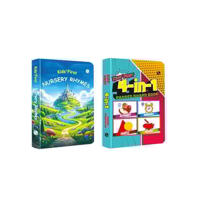 PW Kids Padded Board Books Combo of 2 Books | Nursery Rhymes & 4-in-1 | Colorful Illustrated Poems, Colors, Shapes, Alphabet, Numbers Picture Books