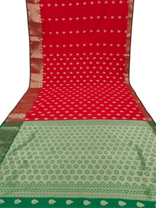 Sparrow Textiles New Red Kanjivaram art silk banarasi style sari zari woven rich pallu with running blouse