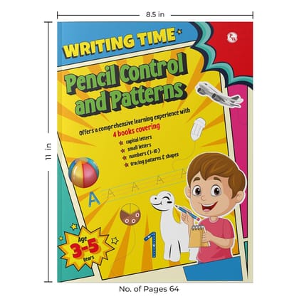 PW Kids Writing Time Pencil Control and Patterns Set of 4 Books l Capital Letters, Small Letters, Numbers, Patterns and Shapes Children Ages 1, 2, 3, 4, 5 Years