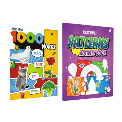 PW Kids Set of 2 books | First 1000 Words and Patterns Activity Book l Practice Speaking and Draw Patterns with Fun Activities For Baby, Toddlers and Young Children