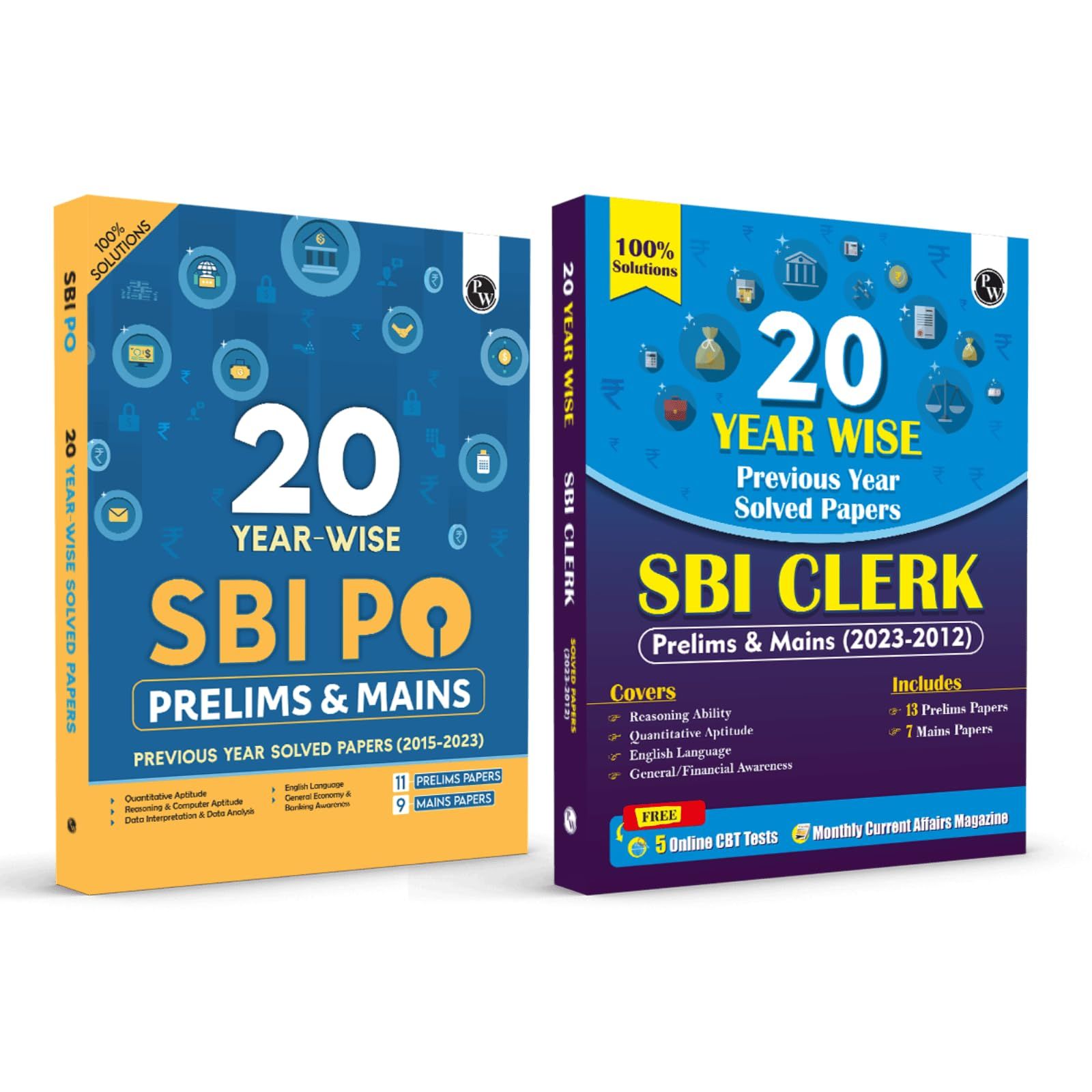 PW 20 SBI PO (2015-2023) and 20 SBI Clerk (2023-2012) Prelims & Mains Previous Year Solved Papers Combo Set of 2 Books For 2024-2025 Exams | Fully Solved | English Edition [Paperback] Physics Wallah (PW)