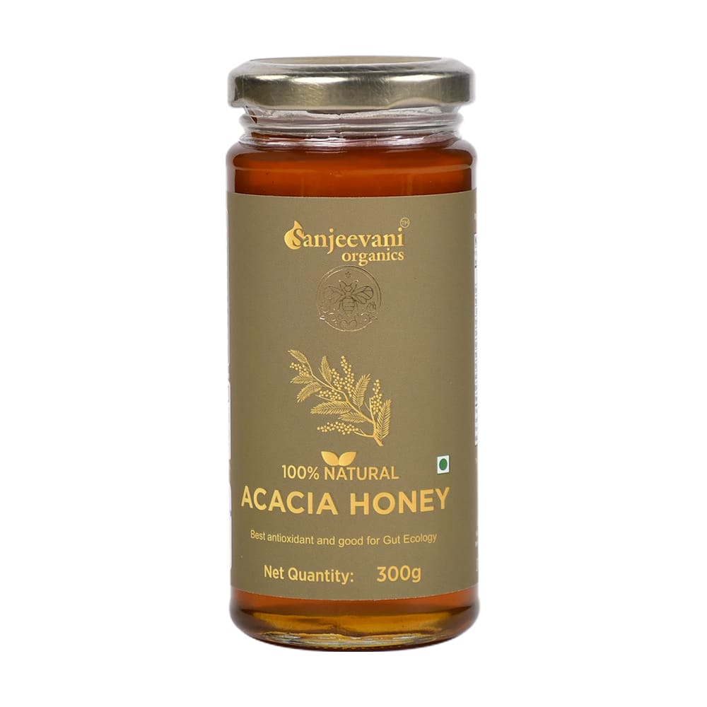 Sanjeevani Organics 100% Natural Acacia Honey 300g | Unpasteurized, Rich Flavor Multi-Floral Honey | No Preservatives, Glass Bottle