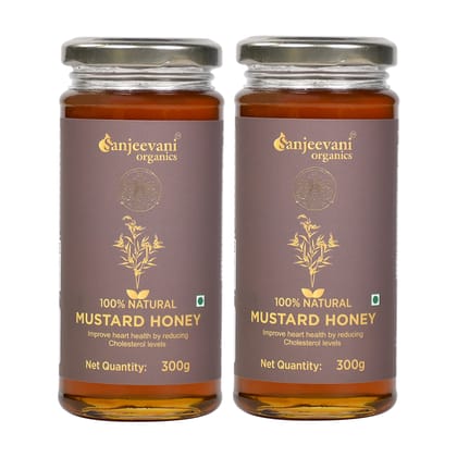 Sanjeevani Organics 100% Natural Mustard Honey Combo Pack of 2, 600g – Authentic & Unpasteurized Honey in Glass Jars,