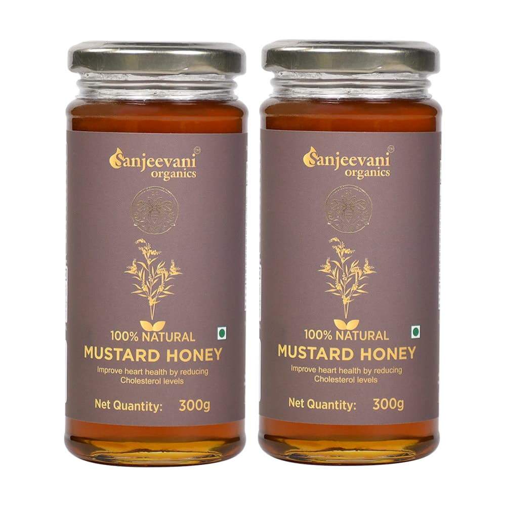 Sanjeevani Organics 100% Natural Mustard Honey Combo Pack of 2, 600g – Authentic & Unpasteurized Honey in Glass Jars,