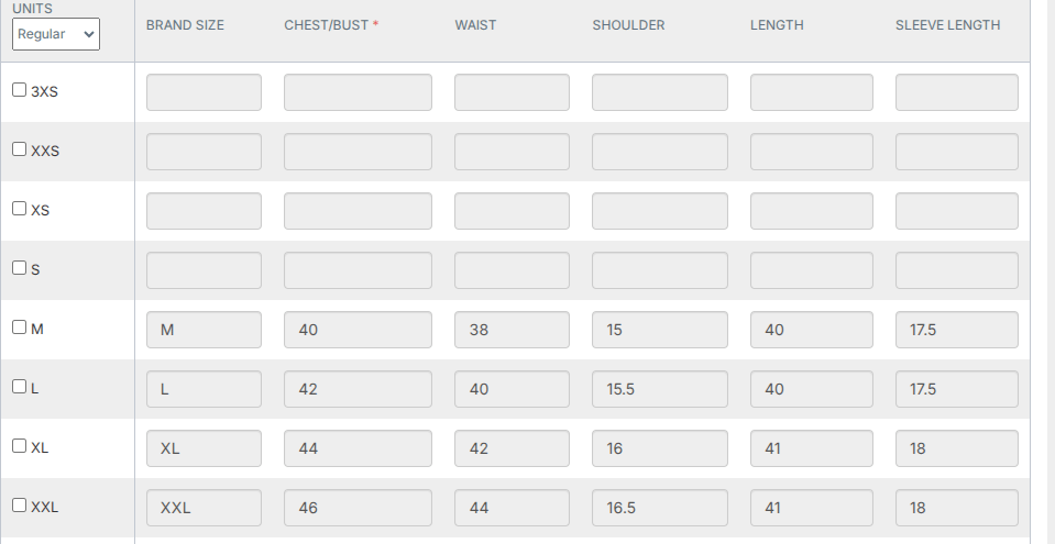 Size Guide Size Guide