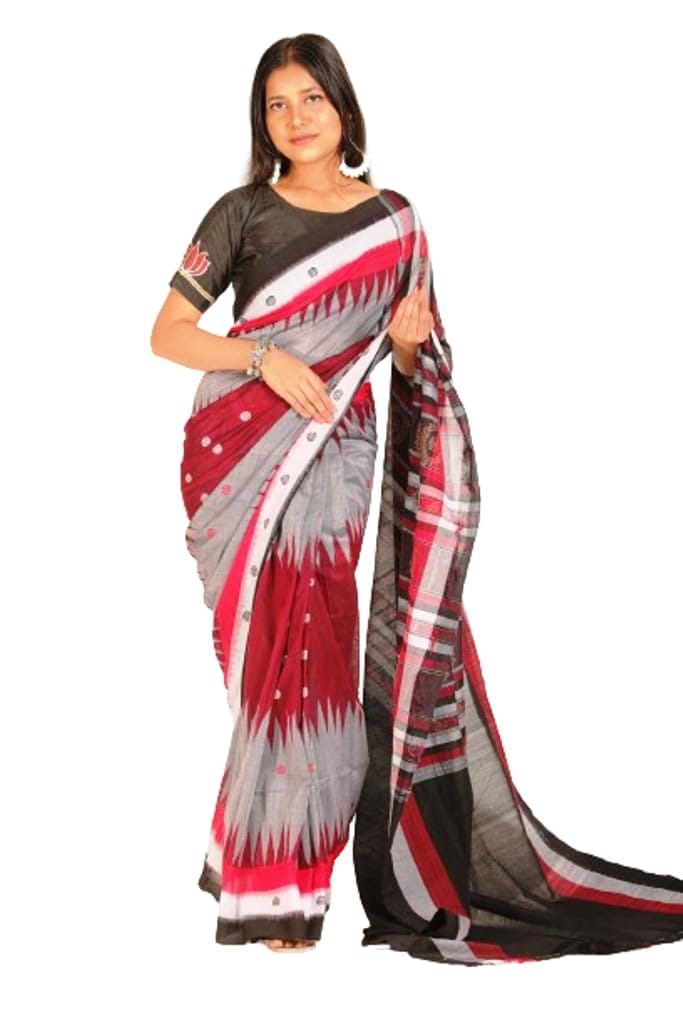 GHL Guendicha haat Sambalpuri Handloom Certified Pure Cotton Kargil Design Saree With Blouse Piece (Green, 6.30 Mtr)