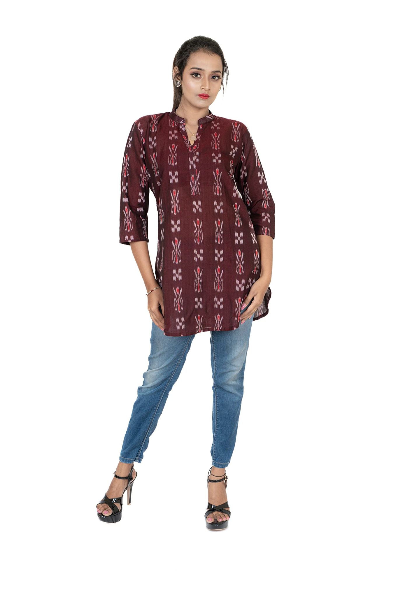 GHL GUENDICHA HAAT Sambalpuri Certified Handloom Women's Pure Cotton High Neck Kurta