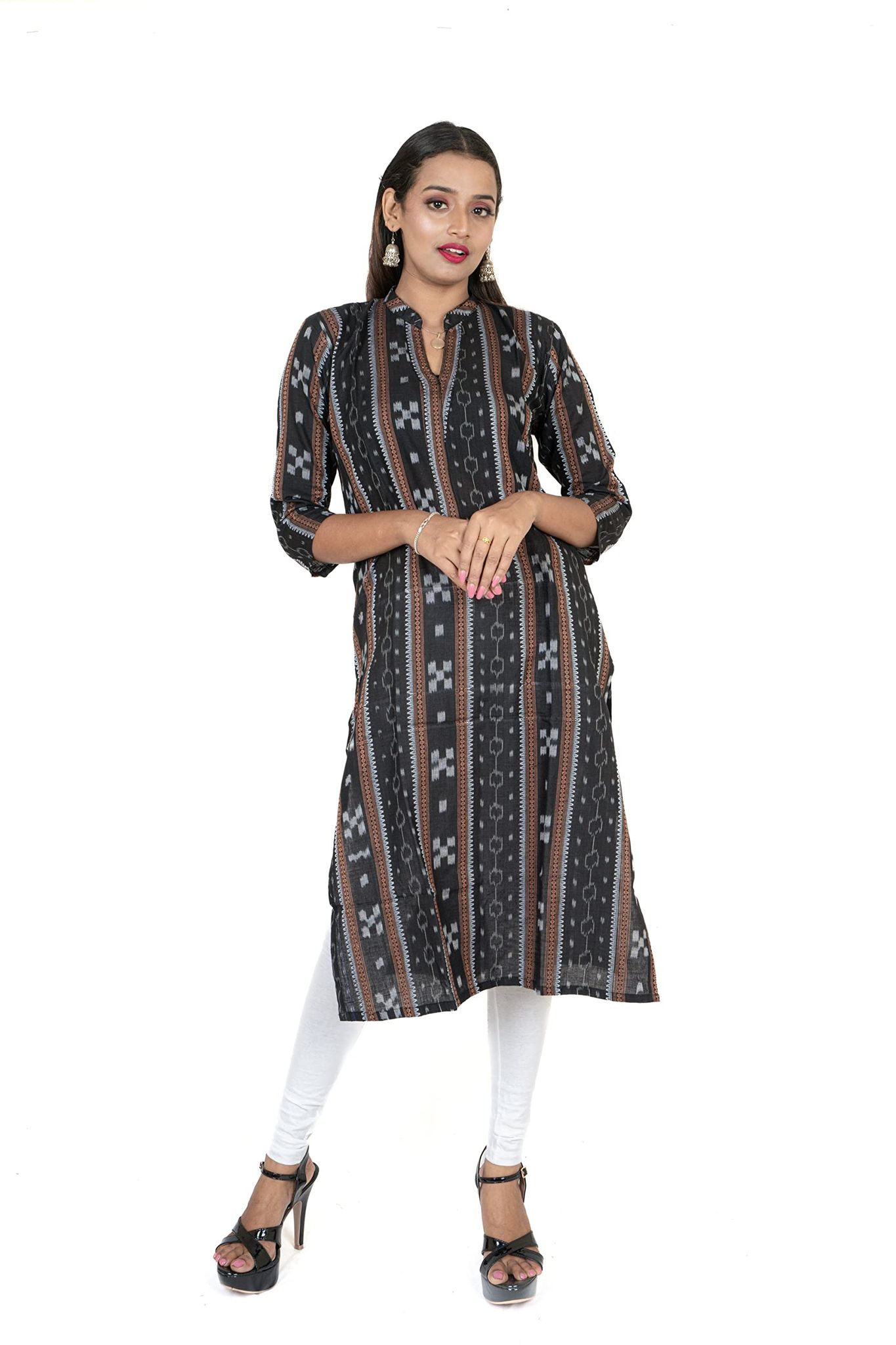 GHL GUENDICHA HAAT Sambalpuri Certified Handloom Women's Pure Cotton High Neck Kurta