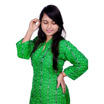 GHL GUENDICHA HAAT Sambalpuri Certified Handloom Women's Pure Cotton High Neck Kurta Parrot Green