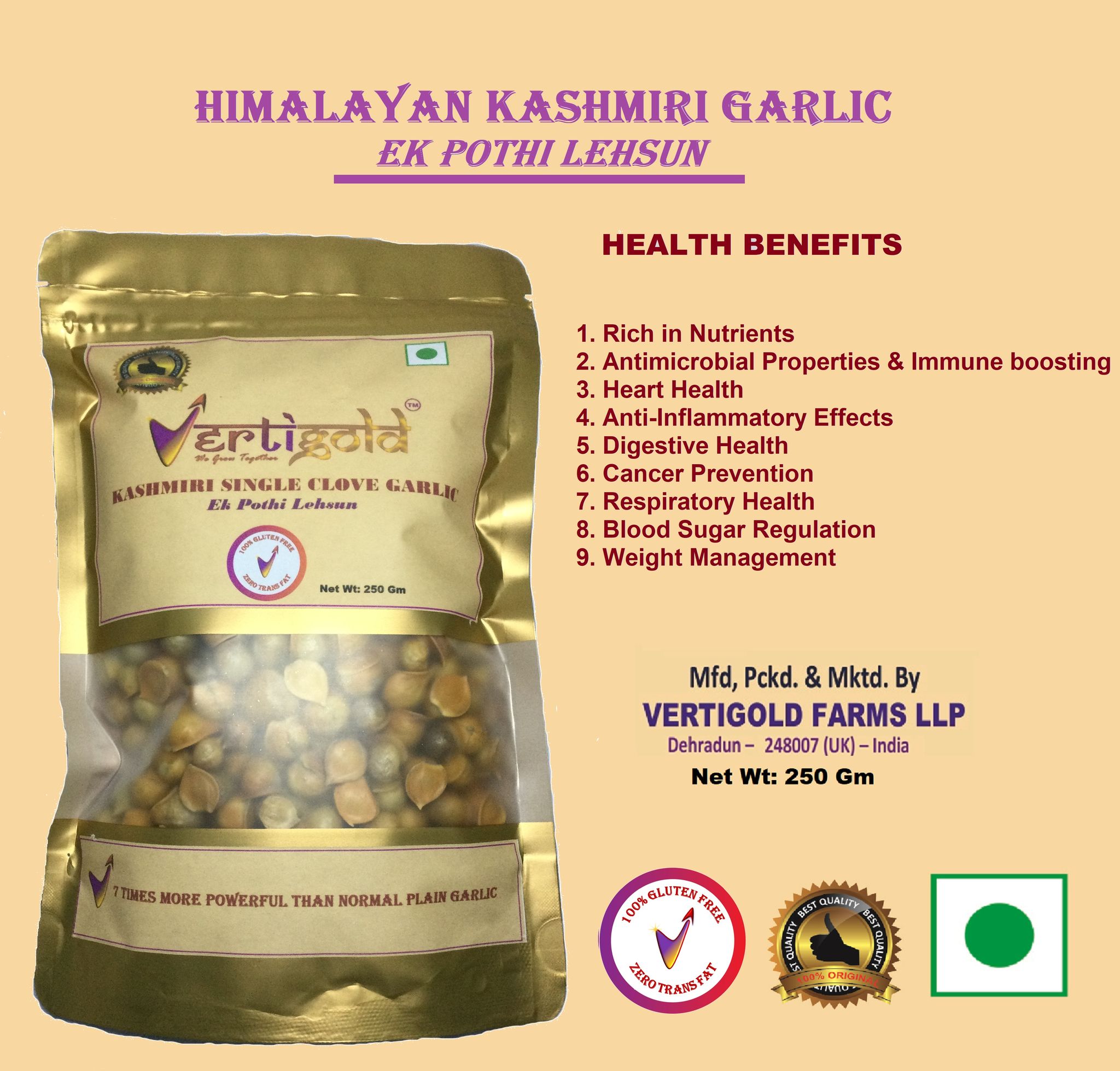 Himalayan Kashmiri Garlic (Ek Pothi Lehsun) 250 GM
