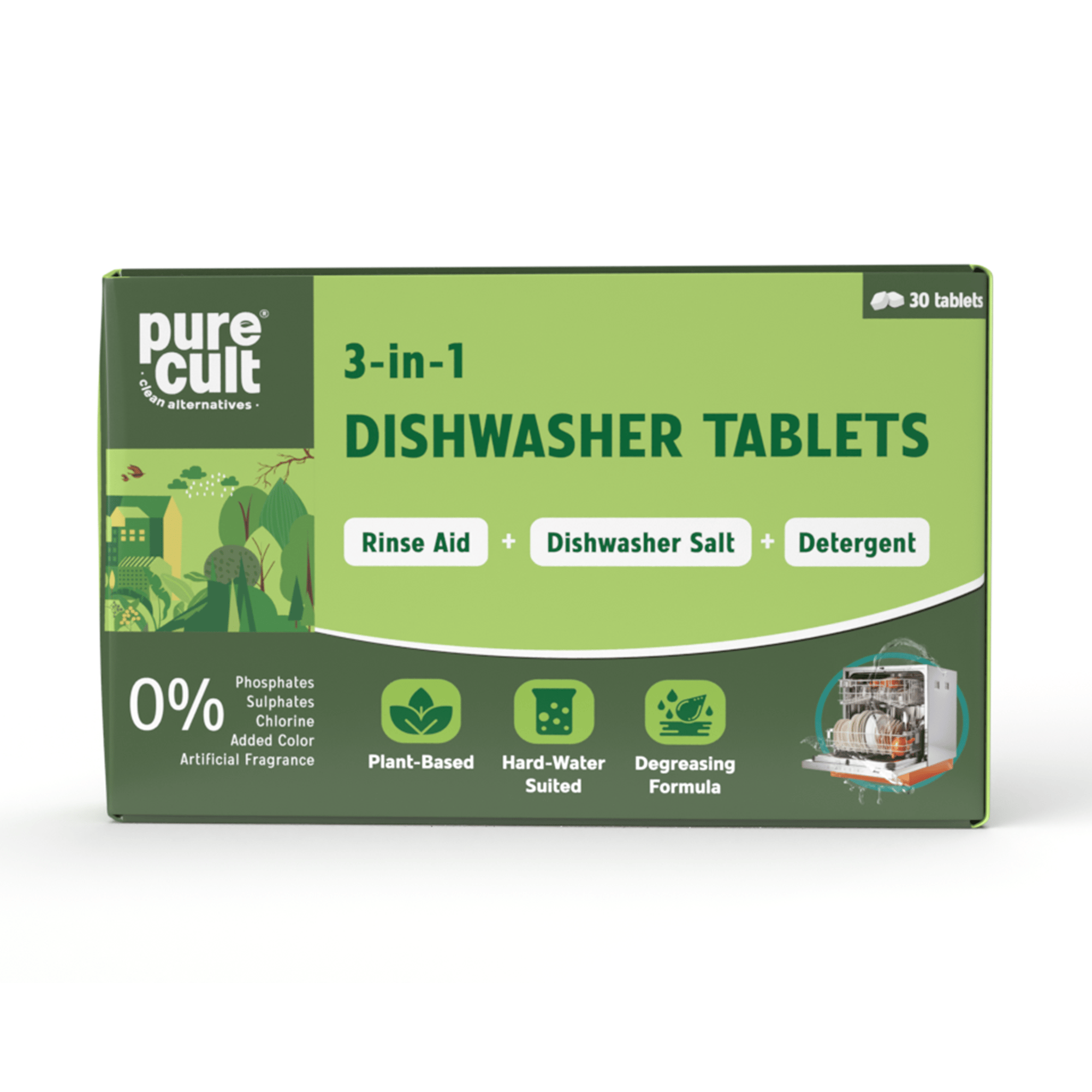 PureCult Dishwasher Tablet | Plant, Mineral and Enzyme Based | 30 Tablets