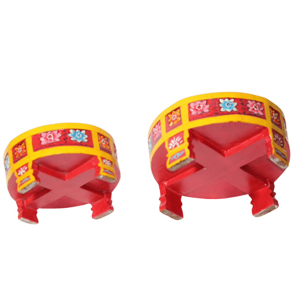 Vintage Wooden Chakki Set | Hand-Painted Floral Art