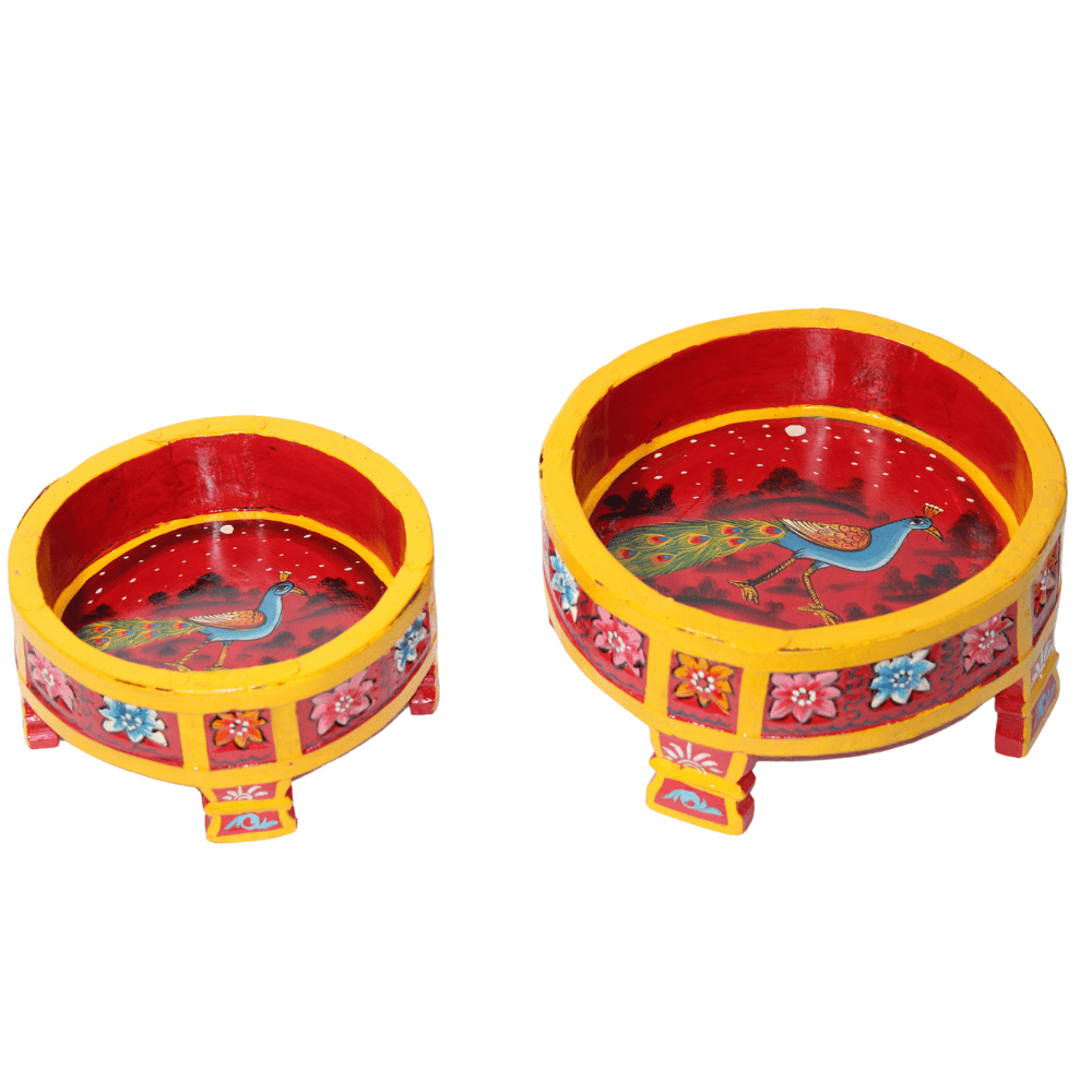 Vintage Wooden Chakki Set | Hand-Painted Floral Art