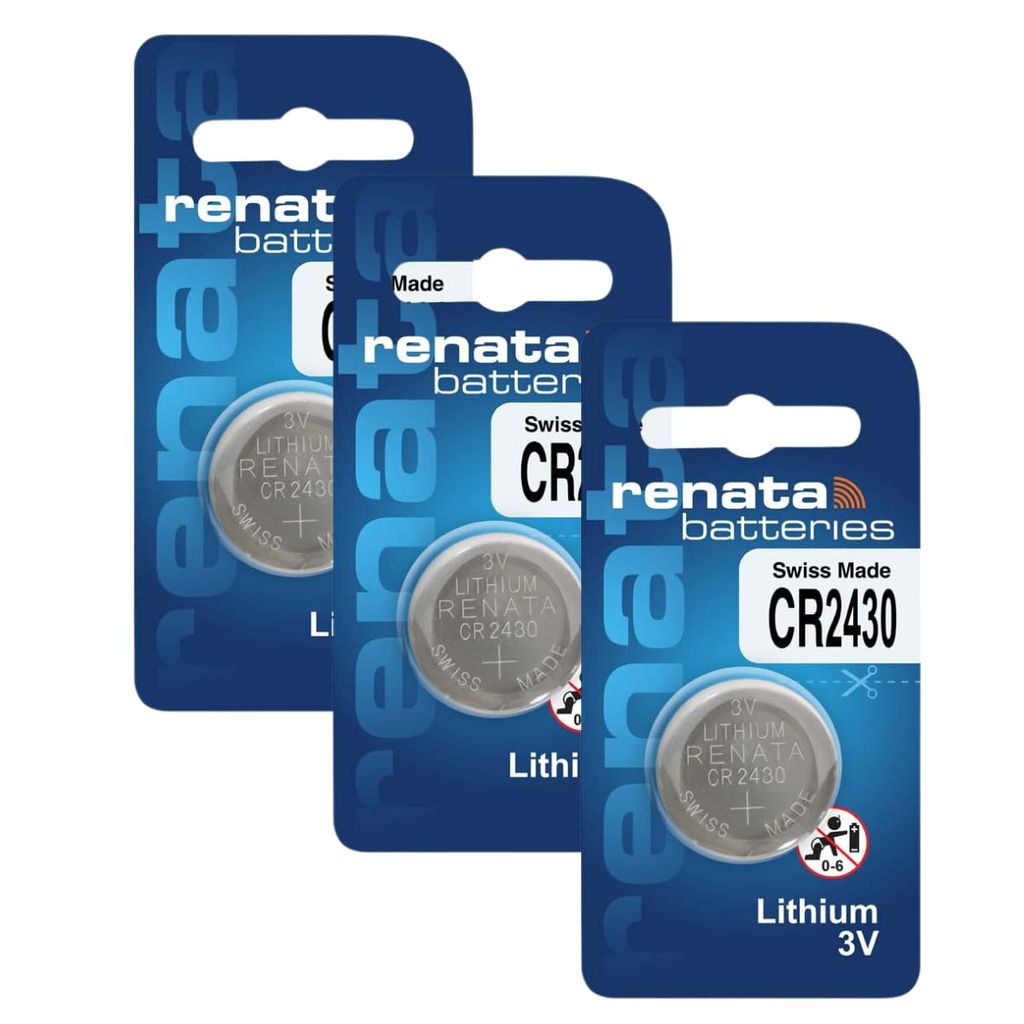 Renata CR2430 Batteries - 3V Lithium Coin Cell Swiss Made CR 2430 Battery (CR2430, Pack of 3)