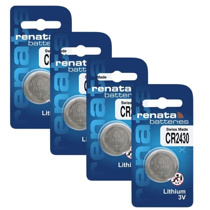 Renata CR2430 Batteries - 3V Lithium Coin Cell Swiss Made CR 2430 Battery (CR2430, Pack of 4)