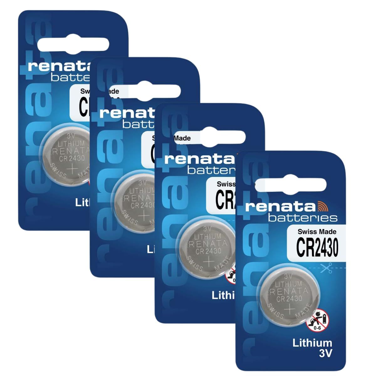 Renata CR2430 Batteries - 3V Lithium Coin Cell Swiss Made CR 2430 Battery (CR2430, Pack of 4)