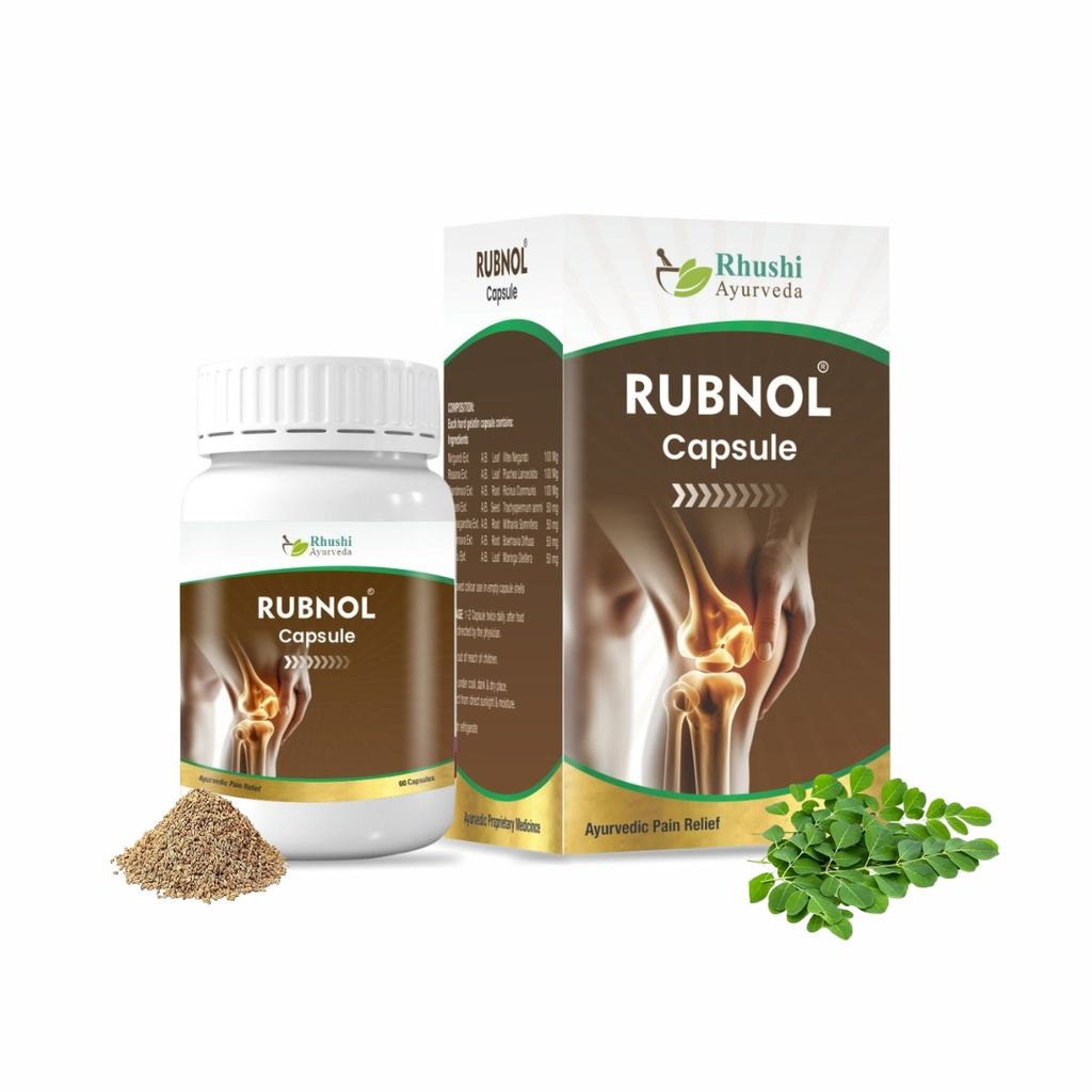 Rhushi Ayurved Rubnol Capsule - Ayurvedic Muscular Pain Relief - 60 Capsules