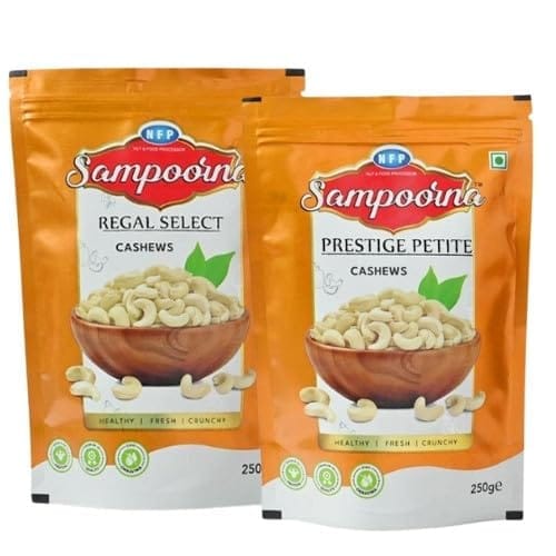 NFP SAMPOORNA Sampoorna Foods Regal & Prestige Organic Premium Cashew Nut(Kaju) Unsalted Gluten Free Dry Fruit Healthy Snack Cashews(2x250g)