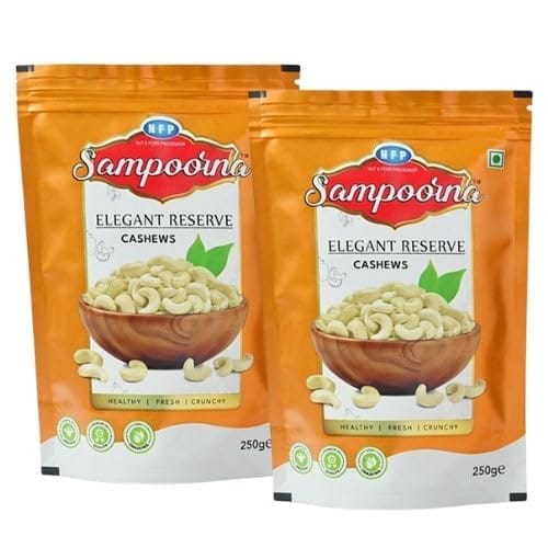 NFP SAMPOORNA Sampoorna Foods Elegant Reserve Organic Premium Cashew Nuts(Kaju) Unsalted Gluten Free Dry Fruit Healthy Snack Cashews(2x250g)