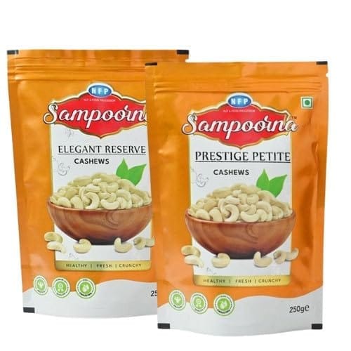 NFP SAMPOORNA Sampoorna foods Elegant & Regal Organic Premium Cashew Nuts(Kaju) Unsalted Gluten Free Dry Fruit Healthy Snack Cashews(2x250g)