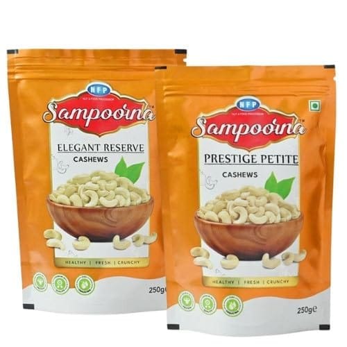 NFP SAMPOORNA Sampoorna Foods Elegant Prestige Organic Premium Cashew Nut(Kaju) Unsalted Gluten Free Dry Fruit Healthy Snack Cashews pack of 2