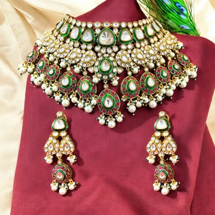 Kundan Meenakari Choker Necklace Set By Dia Art Jewels
