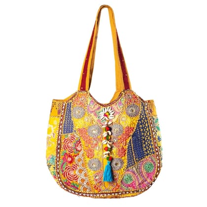 Handwork Rajasthani Embroidered Boho Tote Cross Body Bag, Multicolour For Women