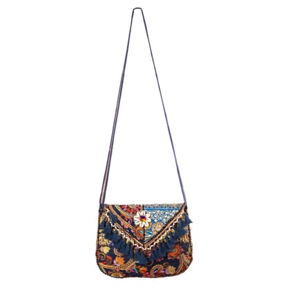 Handmade Embroidered Mini Sling Bag with Tassels, Boho Chic Small Shoulder Bag