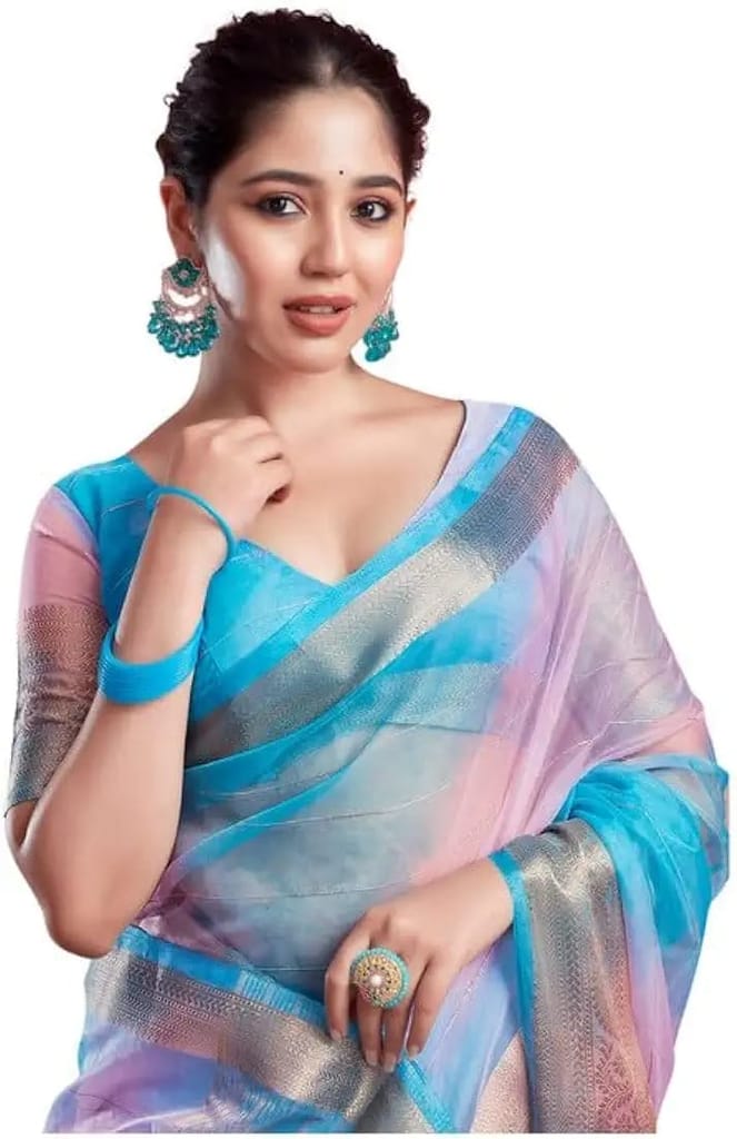  Buy Online Light Blue Linen Silk Saree With Blouse Piece At Lowest Price - Sarees | Buy online on ZillyBuy
