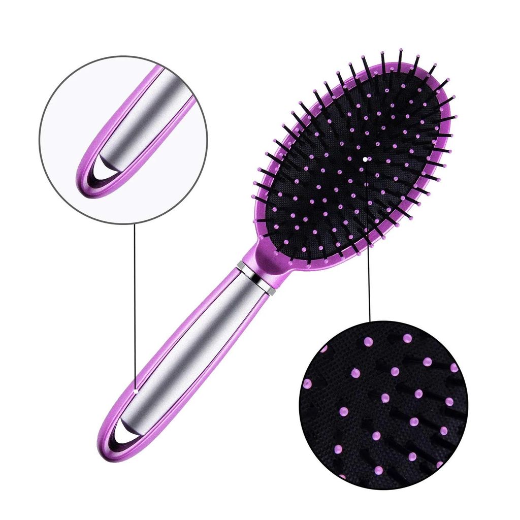 Hair Brush Set, 3 Pieces, Pink Plastic Bristles, Oval and Round Shapes