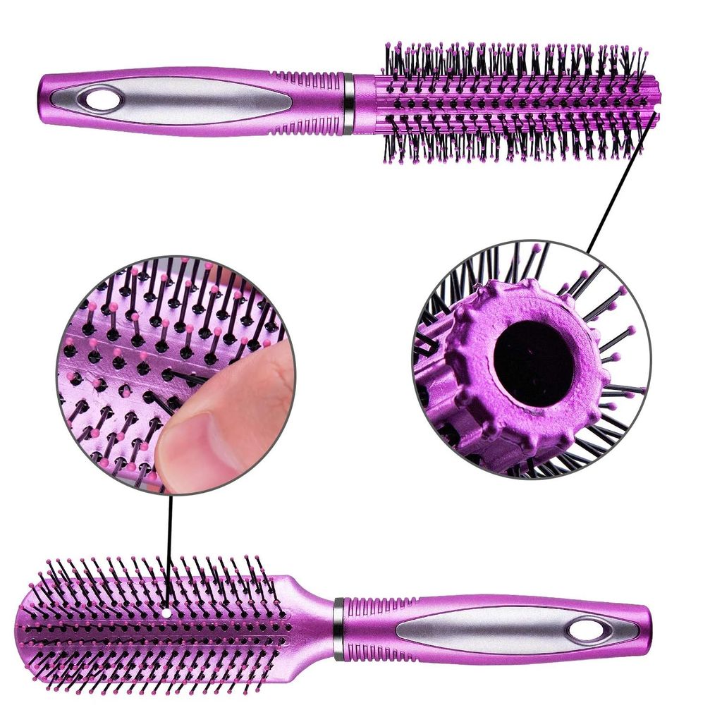 Hair Brush Set, 3 Pieces, Pink Plastic Bristles, Oval and Round Shapes
