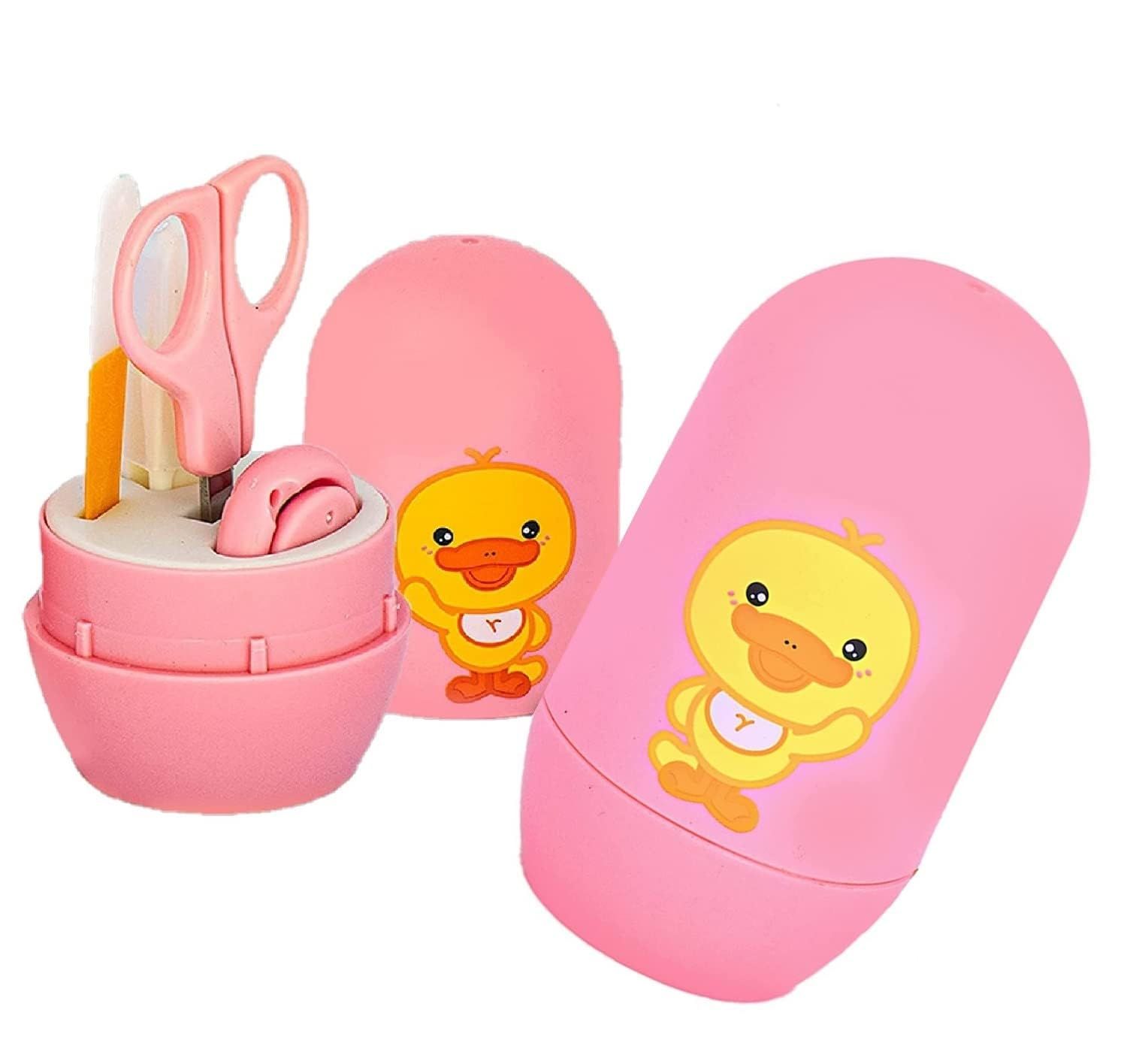 Baby Nail Care Set, Stainless Steel Scissors and Clipper, Round Head Safety Design, Pink