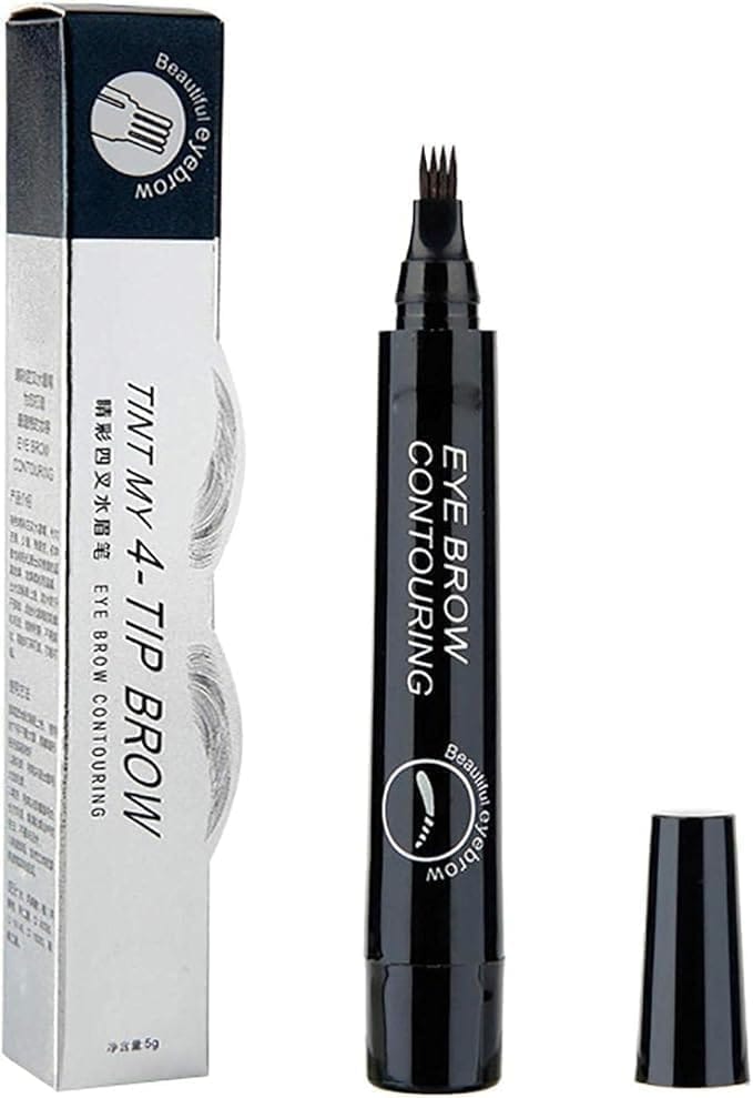 4-Tip Microblading Eyebrow Contour Pen, Black, Waterproof Liquid Black Marker