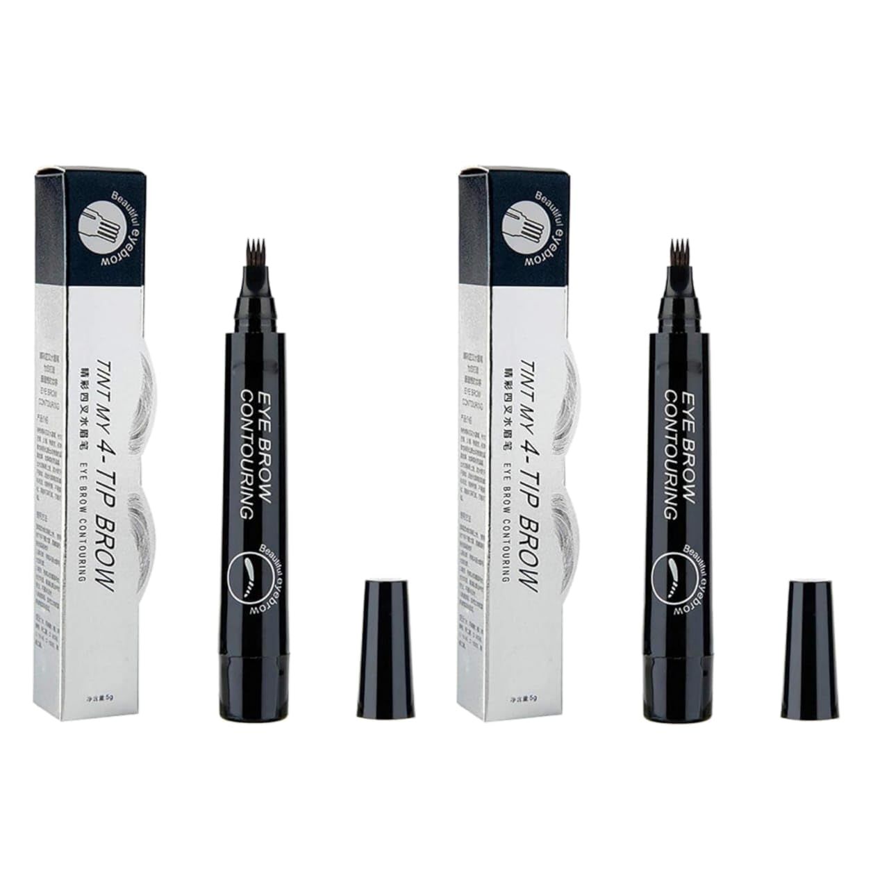 4-Tip Eyebrow Microblading Pen, Black, Waterproof Black Contour, Pack of 2