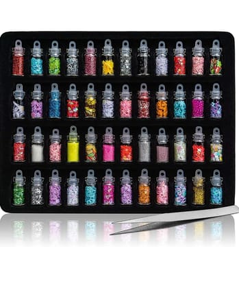 48 in 1 Set of 3D Nail Art Glitter Bottle, Sequins, Rhinestones, Beads (Multicolour)