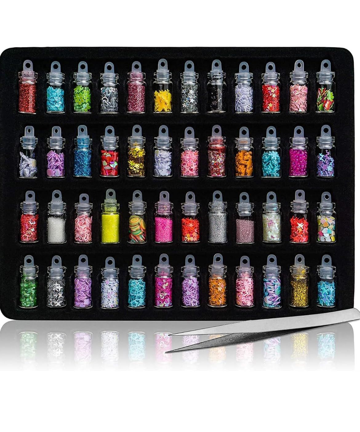 48 in 1 Set of 3D Nail Art Glitter Bottle, Sequins, Rhinestones, Beads (Multicolour)