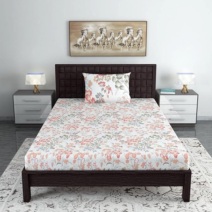 Luxury Floral Printed Cotton Sateen Sheet Set - Soft and Breathable Bedding with a 400 Thread Count