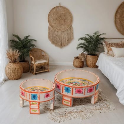 Floral Design Wooden Chowki Set, Traditional Wooden Pooja Chowki Set-Grey Colour Decorative Wooden Chowki Set of 2 (Grey) Floral Design Wooden Chowki Set, Traditional Wooden Pooja Chowki Set-Grey Colour Decorative Wooden Chowki Set of 2 (Grey)