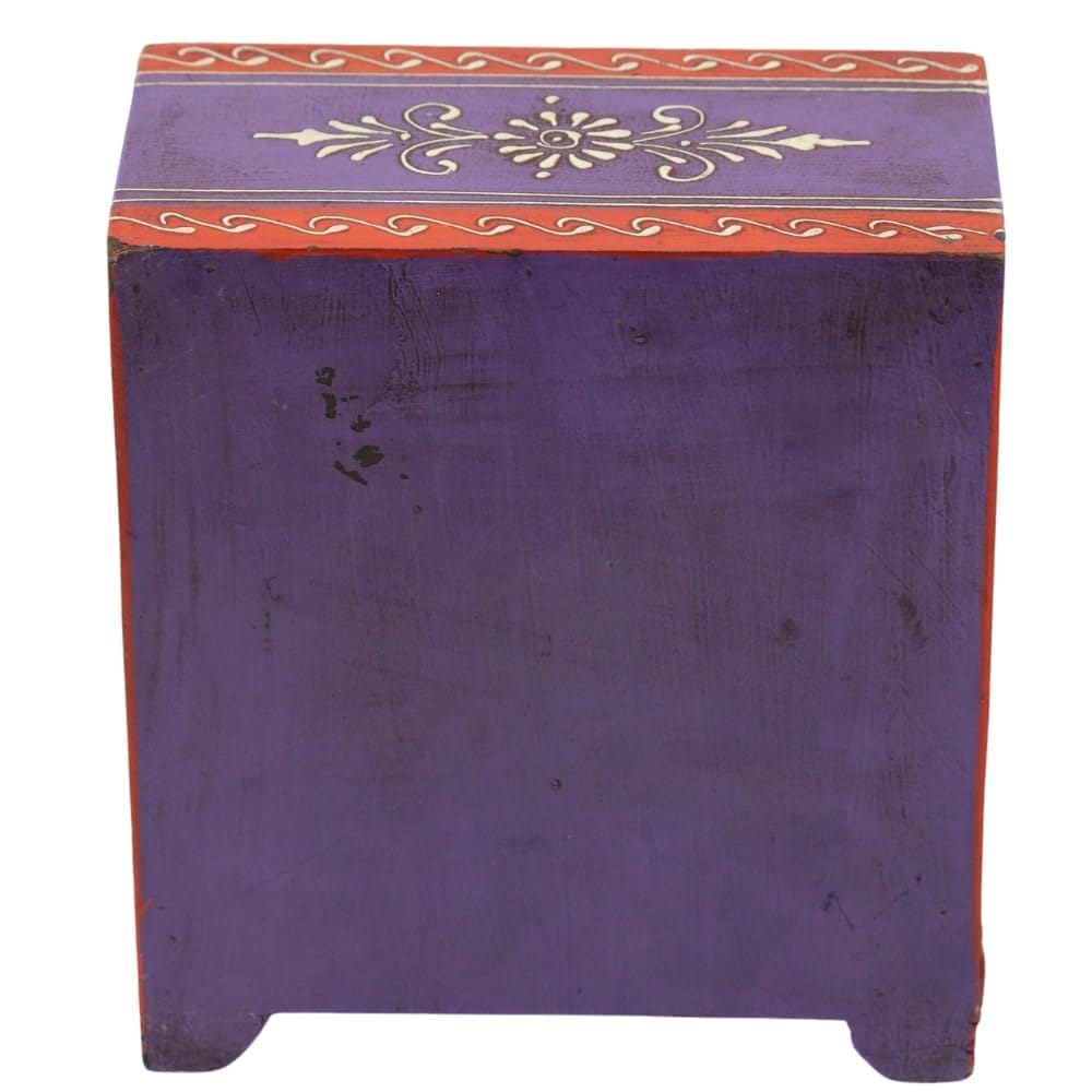 Handcrafted Painted Wooden Cabinet with Ceramic Drawers, 4 Drawer Decorative Storage Unit, 16x9x17 cm, for Jewelry, Spices, Home Decor